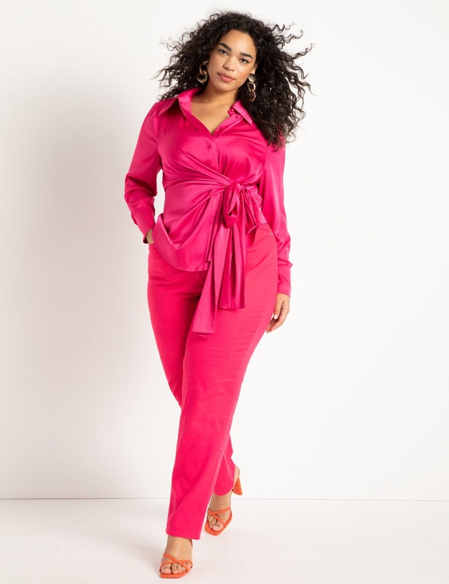 Satin Collared Blouse with Bow image number 2