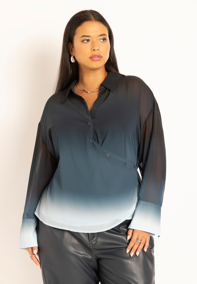 Ombre Wrap Button Down Top image number null