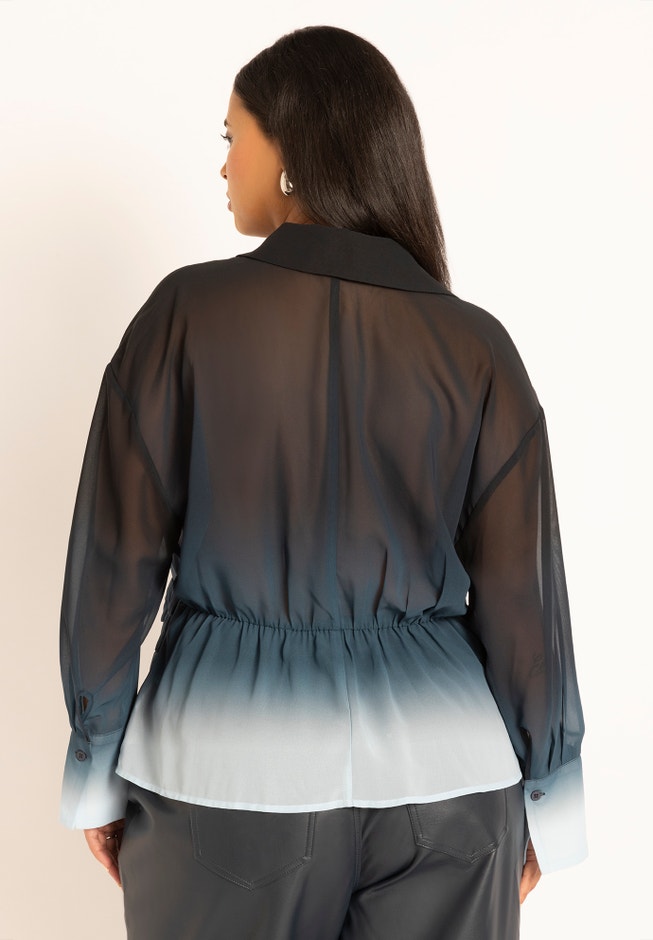 Ombre Wrap Button Down Top image number null