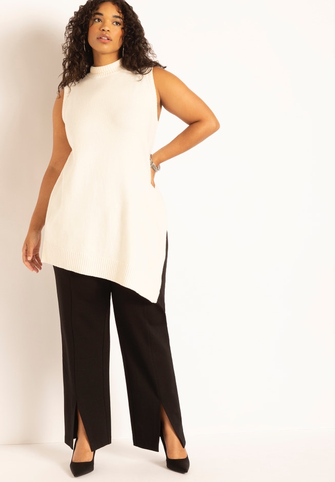 Front Slit Straight Leg Knit Trouser image number null