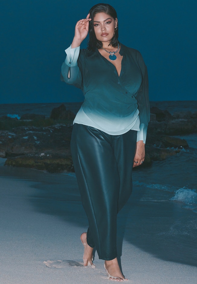 Tapered Leg Faux Leather Pant image number null