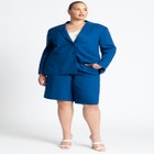 Oversized Strong Shoulder Linen Blazer image number null