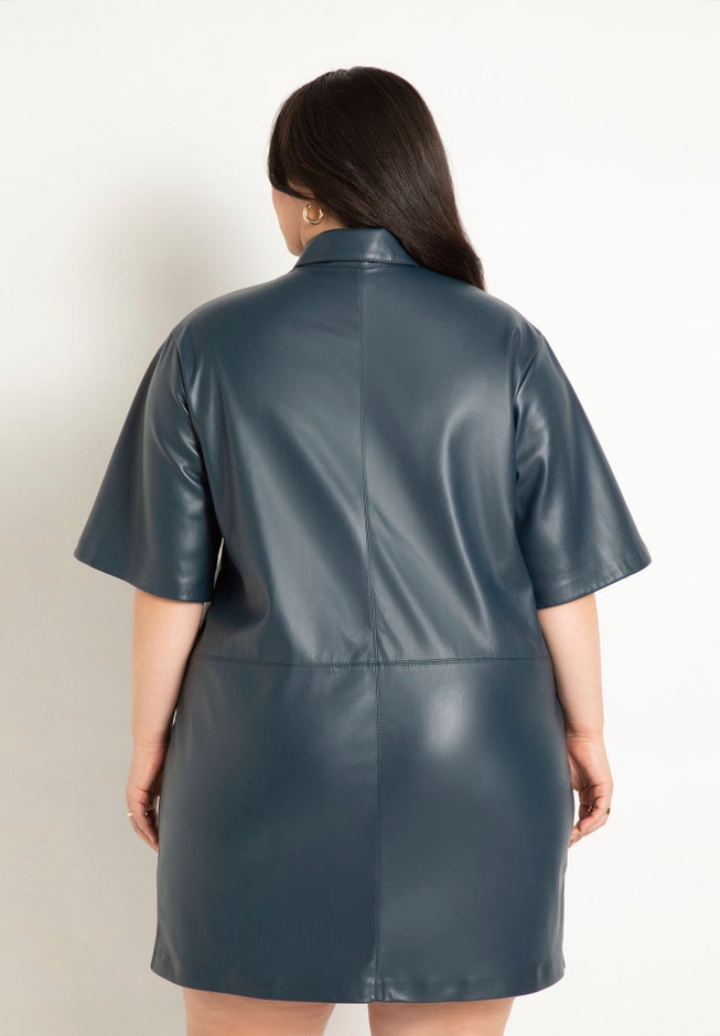 Boxy Faux Leather Shirt Dress image number 2