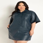 Boxy Faux Leather Shirt Dress image number null