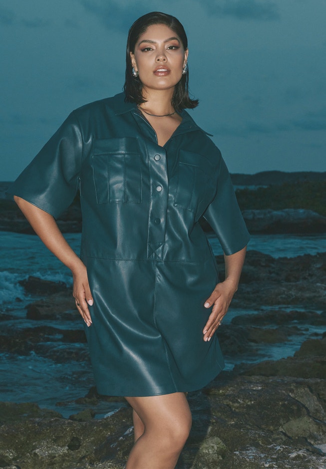 Boxy Faux Leather Shirt Dress image number 0