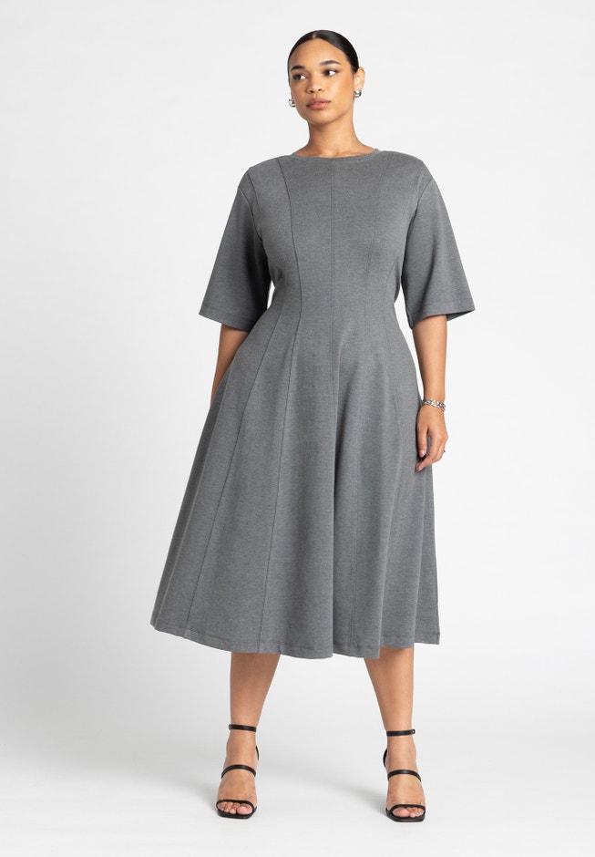 ELOQUII Women's Plus Size Seam Detail Ponte Work Dress - Grey Heather ELOQUII Women's Plus Size Seam Detail Ponte Work Dress - Grey Heather