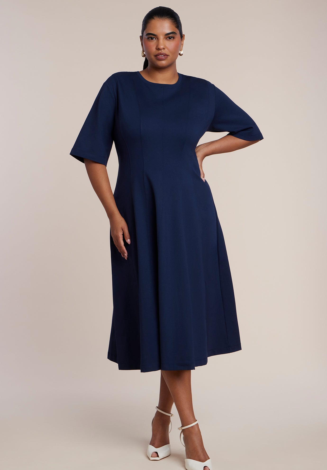 Seam Detail Ponte Workwear Midi Dress