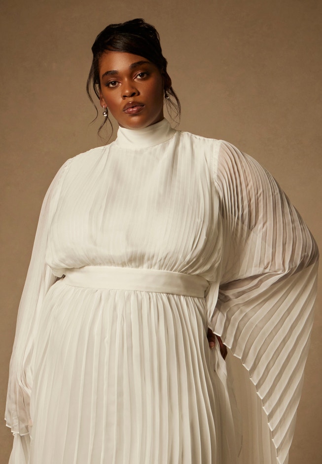 Bridal by ELOQUII Pleated Mini With Full Sleeve image number 2