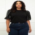 ELOQUII Elements Leather Sleeve Sweatshirt image number null