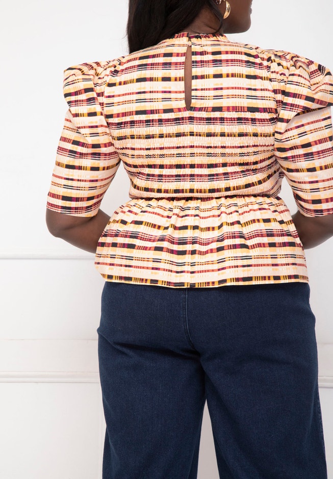 ELOQUII Elements Smocked Bodice Peplum Top image number 2