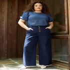 ELOQUII Elements High Rise Button Fly Wide Leg Trouser image number null