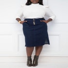 ELOQUII Elements High Rise Button Fly Denim Skirt image number null