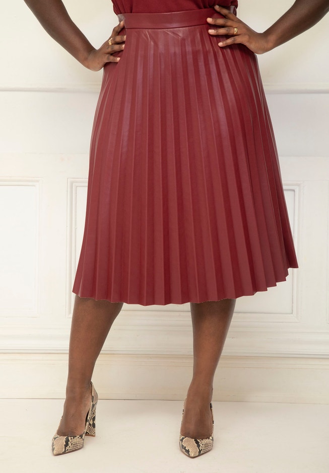 ELOQUII Elements Pleated Faux Leather Skirt image number 1