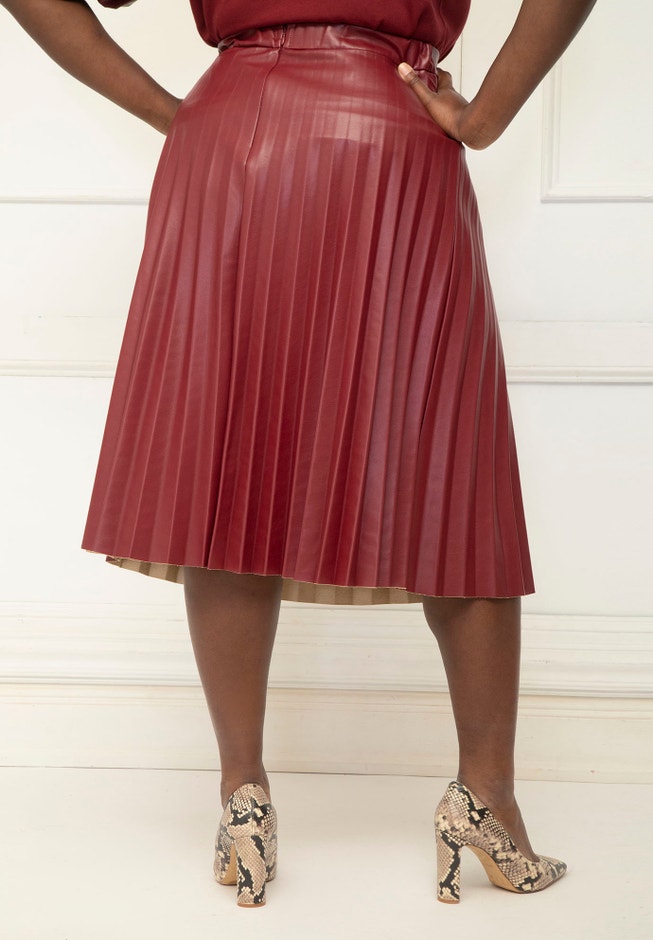 ELOQUII Elements Pleated Faux Leather Skirt image number 2
