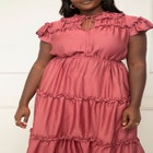 ELOQUII Elements Ruffle Sleeve Yoke Detail Tiered Dress image number null