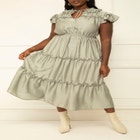 ELOQUII Elements Ruffle Sleeve Yoke Detail Tiered Dress image number null