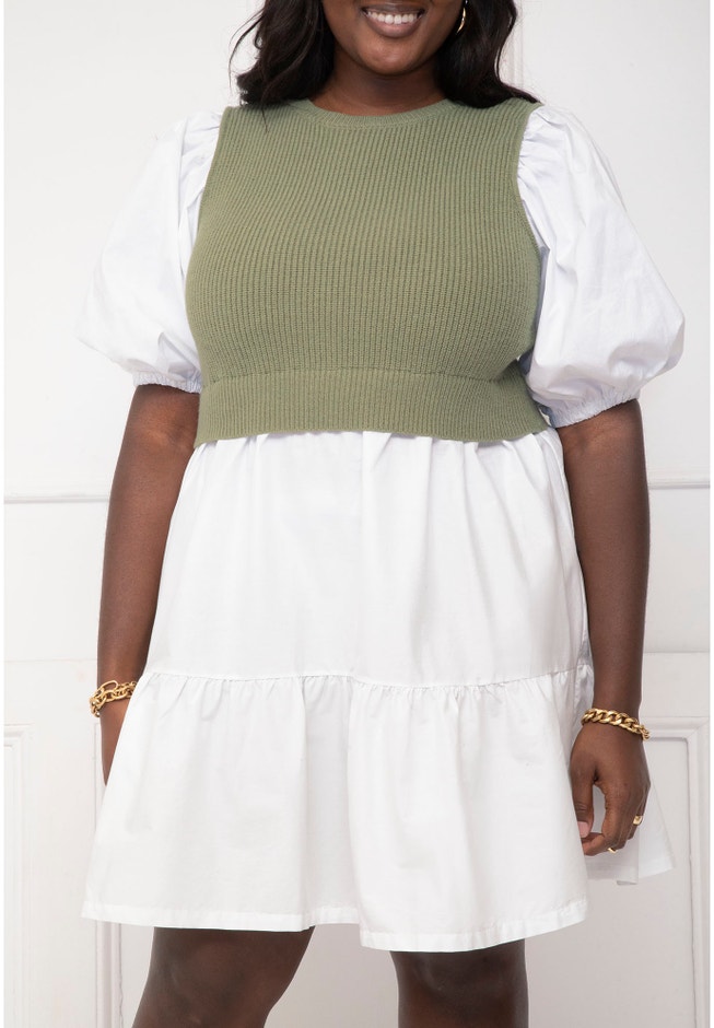 ELOQUII Elements Twofer Poplin Dress With Sweater image number null