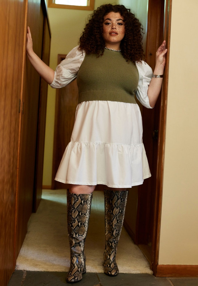 ELOQUII Elements Twofer Poplin Dress With Sweater image number null
