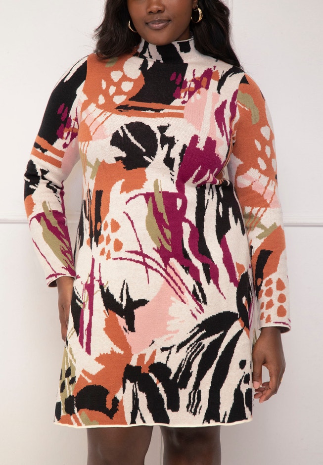 ELOQUII Elements Intarsia Fit & Flare Sweater Dress image number 1