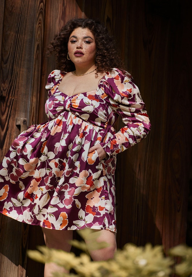 ELOQUII Elements Bow Bodice Mutton Sleeve Mini Dress image number null