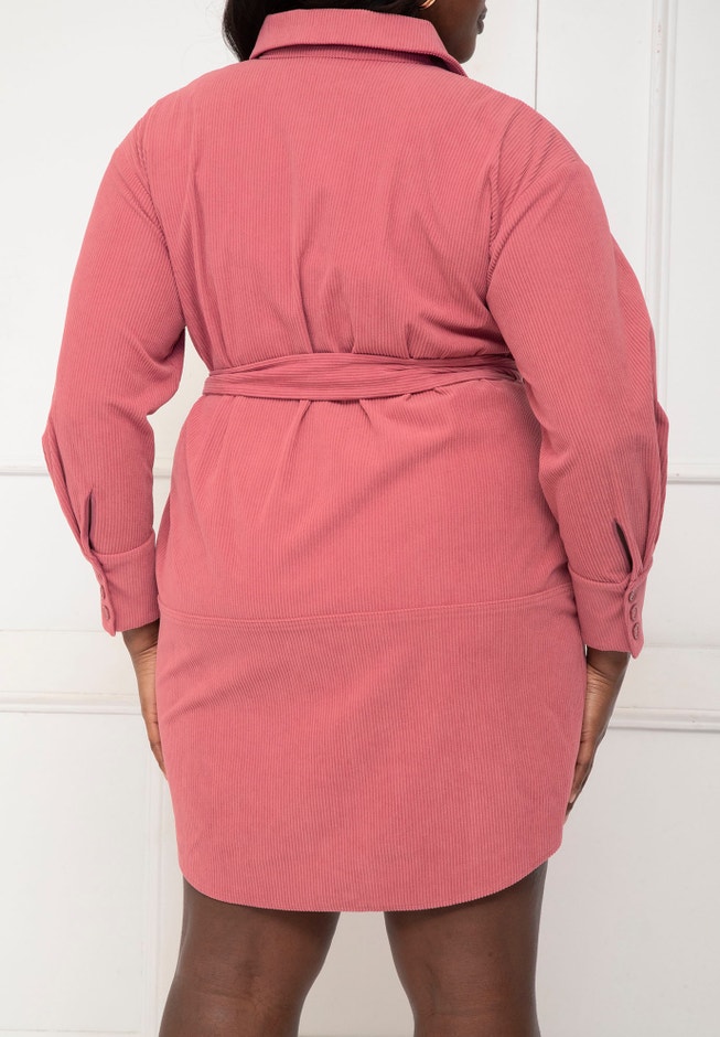 ELOQUII Elements Corduroy Shirt Dress image number 2