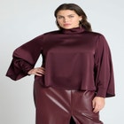 Cuffed Kimono Sleeve Mockneck Blouse image number null