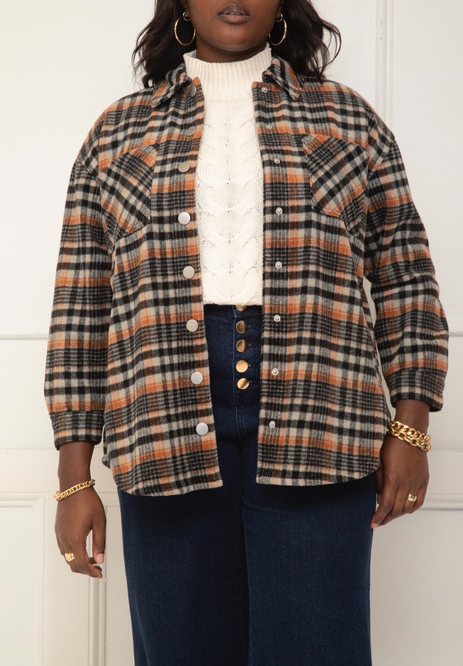 ELOQUII Elements Plaid Schacket image number 0