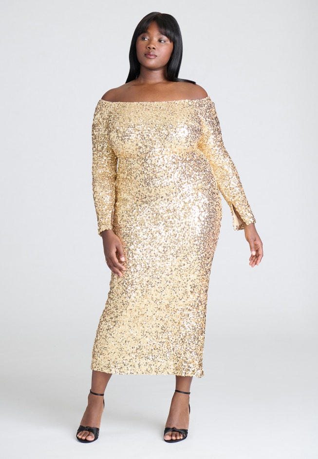 Off The Shoulder Sequin Column Dress image number 1