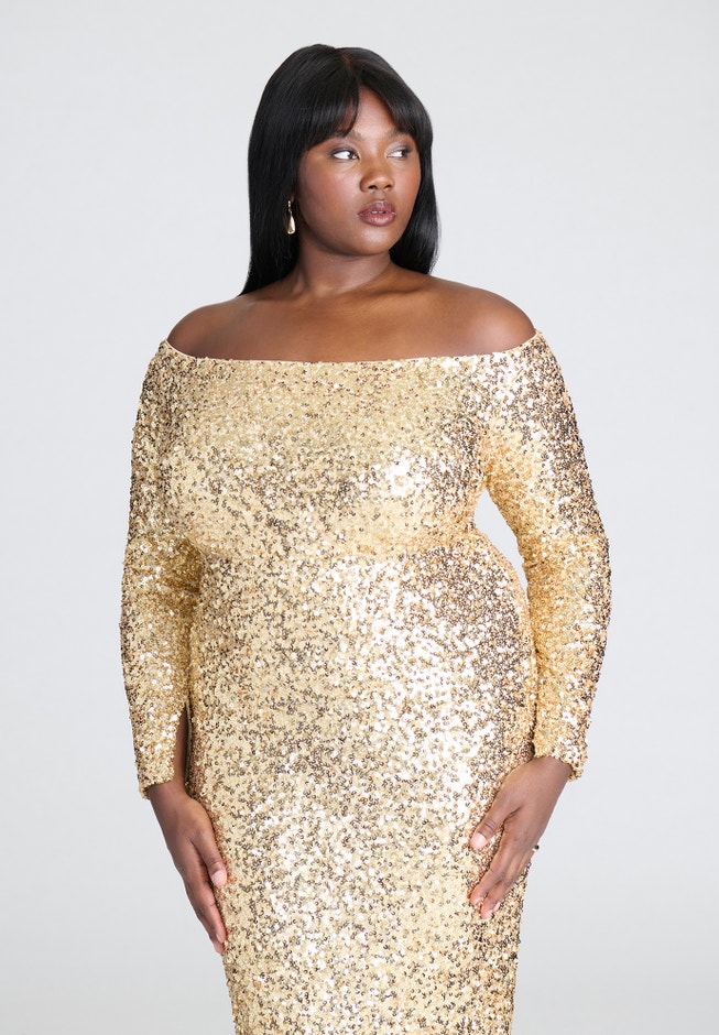Off The Shoulder Sequin Column Dress image number 3