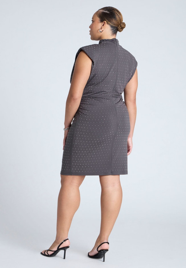 Draped Neck Rhinestone Mini Dress image number 3