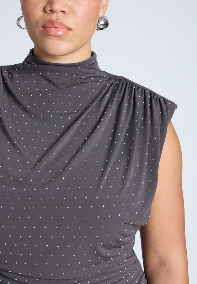 Draped Neck Rhinestone Mini Dress image number 5