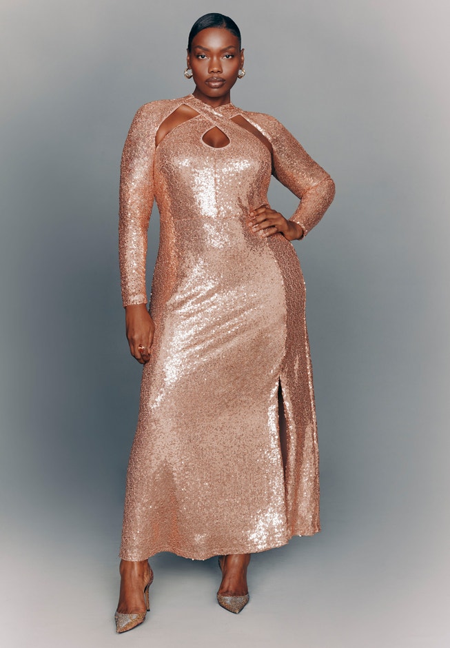 Cross Front Sequin Maxi Dress image number 0