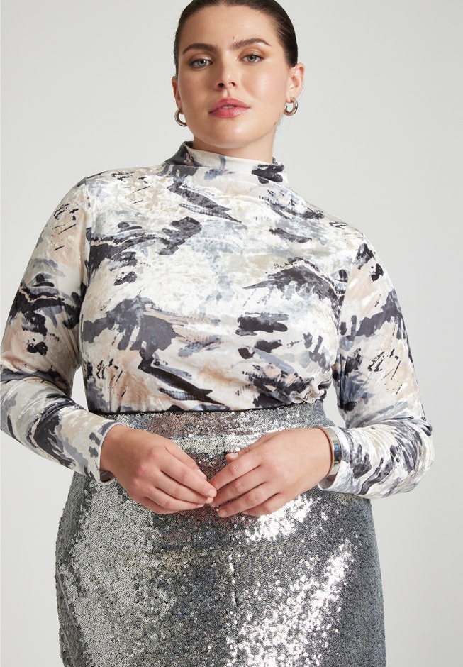Printed Metallic Velvet Top image number null