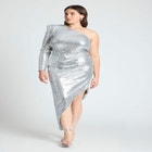 Strong Shoulder Sequin Dress With Slit image number null