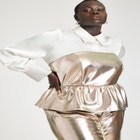 Strapless Faux Leather Peplum Top image number null