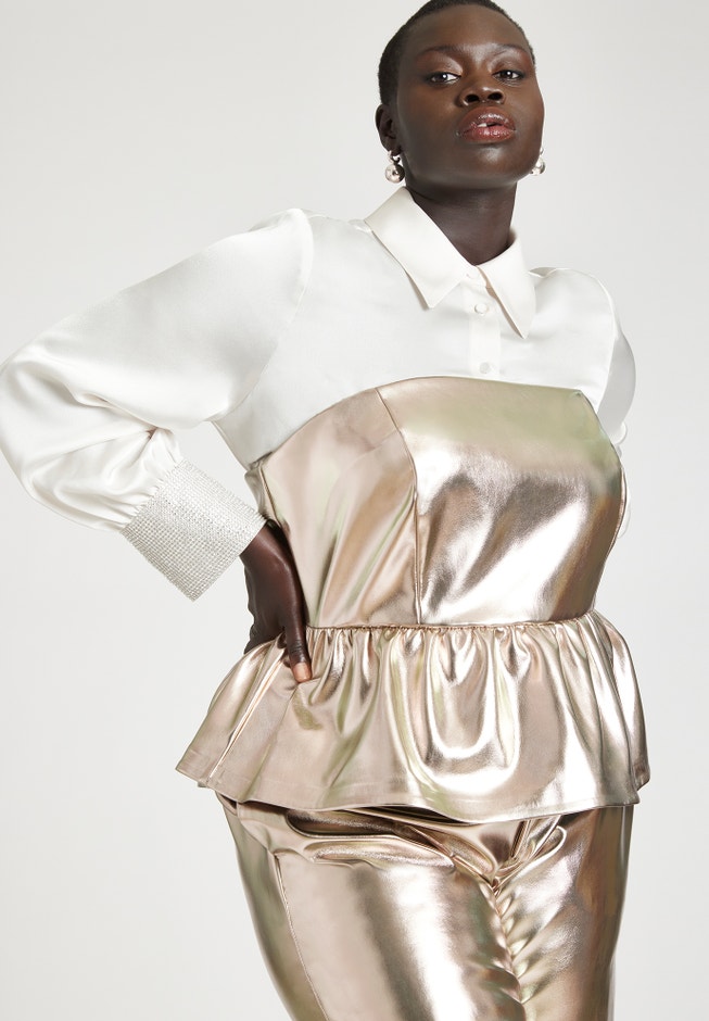 Strapless Faux Leather Peplum Top image number 1