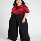 Twist Neck Puff Sleeve Satin Blouse image number null