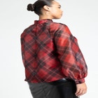 Raglan Sleeve Plaid Mock Neck Blouse image number null