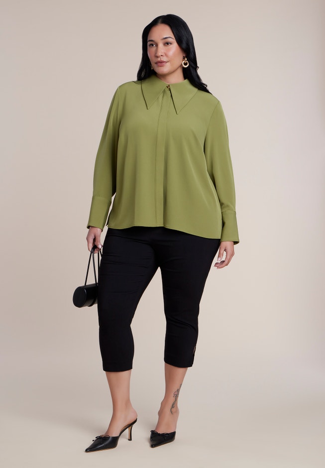 Pointed Collar Button Up Shirt