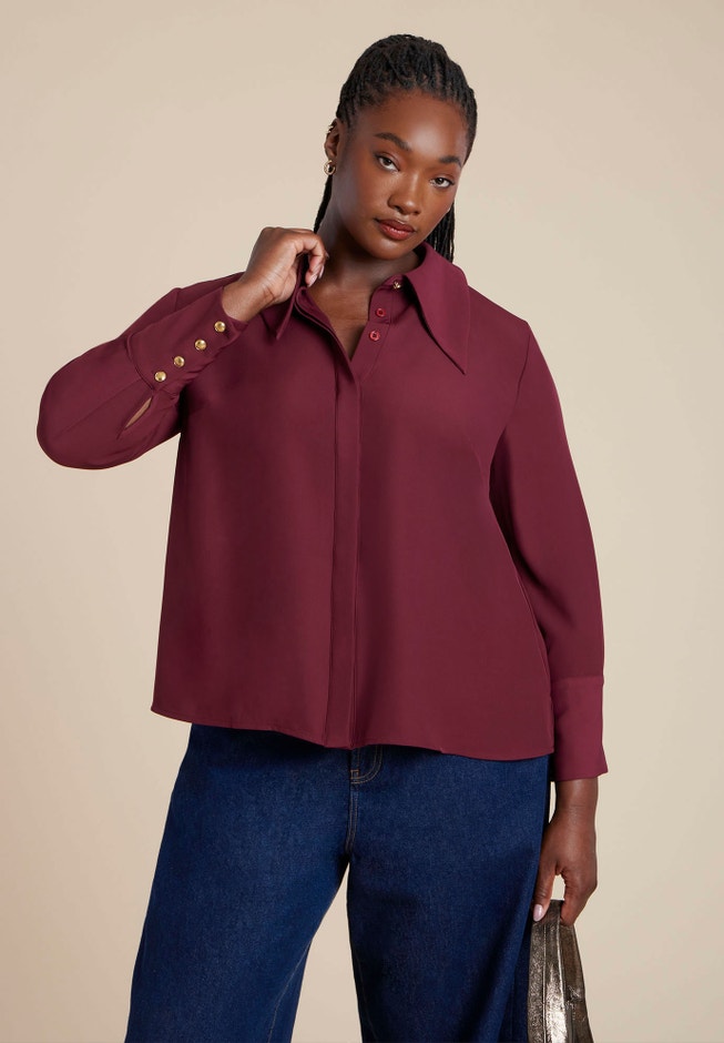 Pointed Collar Button Up Shirt image number 1