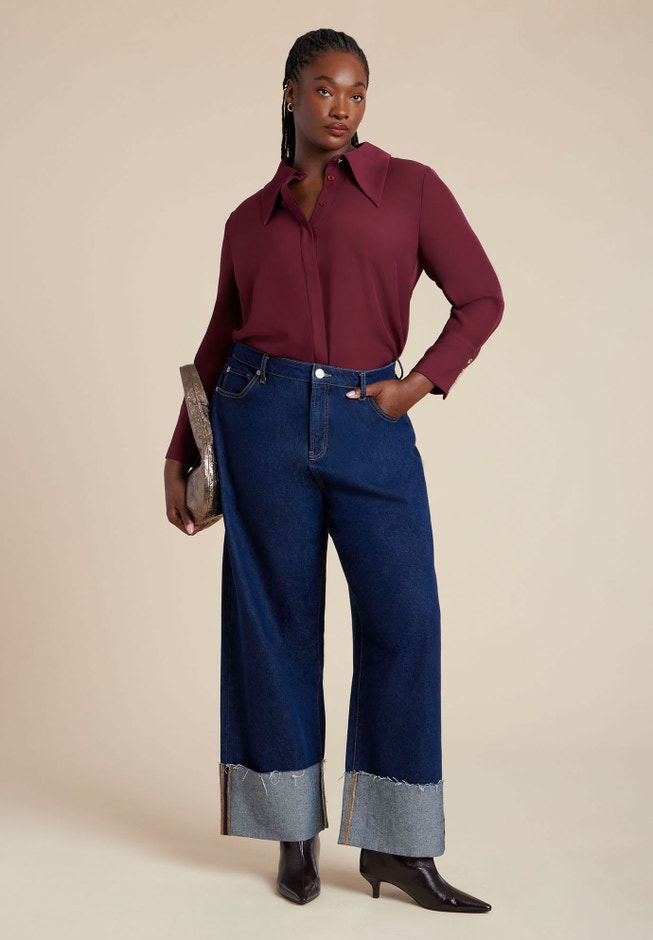 Pointed Collar Button Up Shirt image number 4