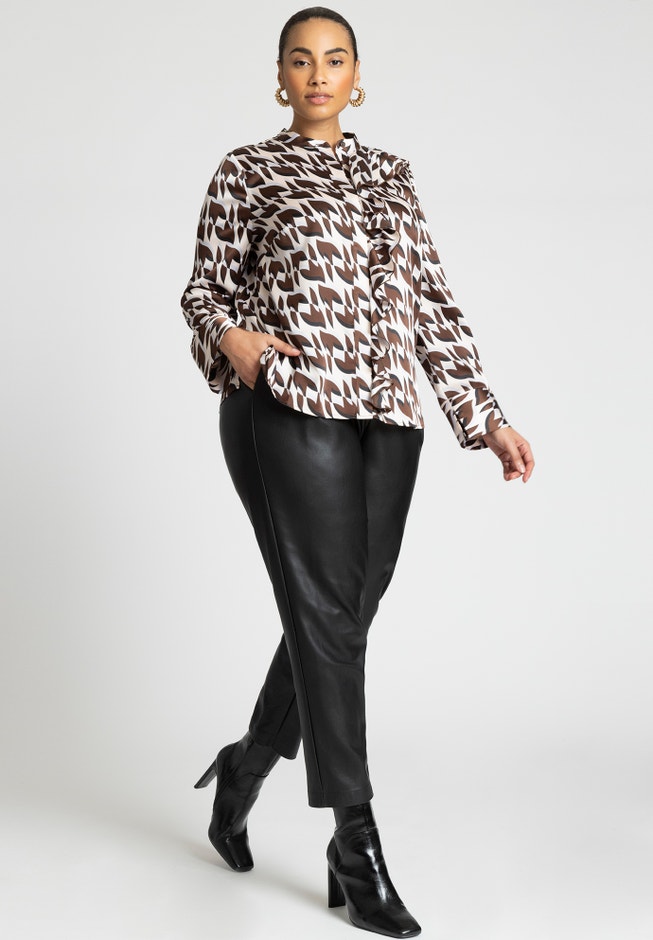 Ruffle Neckline Button Front Top image number 3