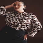 Ruffle Neckline Button Front Top image number null