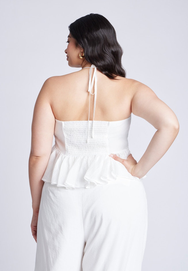 Shirred Halter Peplum Top image number 1