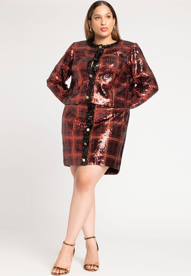 Plaid Sequin Skirt image number null