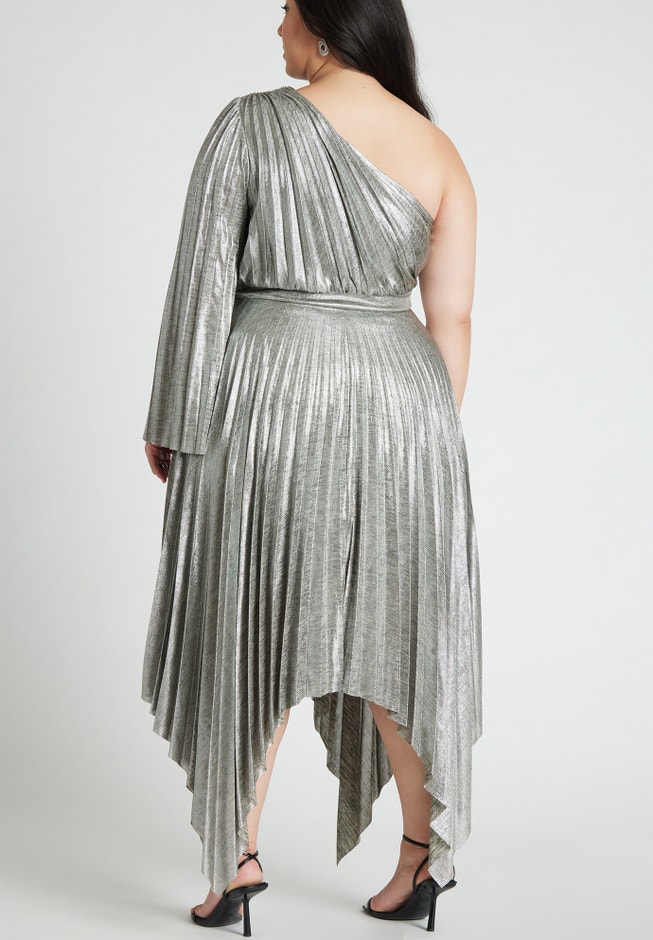 Metallic Plisse One Shoulder Dress image number 1