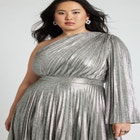 Metallic Plisse One Shoulder Dress image number null