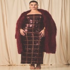 Plaid Strapless Sequin Gown image number null