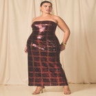Plaid Strapless Sequin Gown image number null