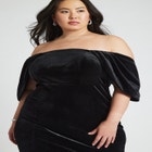 Off The Shoulder Draped Sleeve Midi Dress image number null